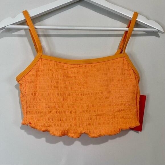 Xhilaration Women’s Ruffle Texture Bikini Swim Top Neon Orange NWT Swimming Trip - Picture 1 of 6
